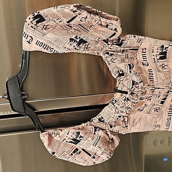 💕REALISATION PAR💕 Venus Babydoll Mini Dress ~ Pink Newspaper Print XS Y2K 90s - Picture 14 of 16